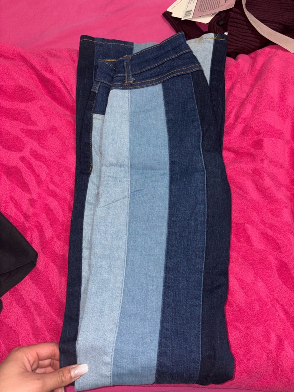 Women’s Multi-Panel Blue Striped bell bottom style Jeans